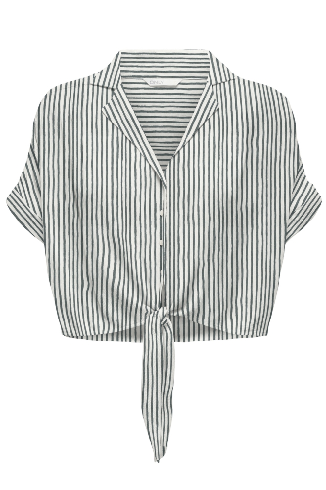 ONLPAULA LIFE S/S TIE SHIRT WVN NOO 15281497 CLOUD DANCER/BALSEM GREEN
